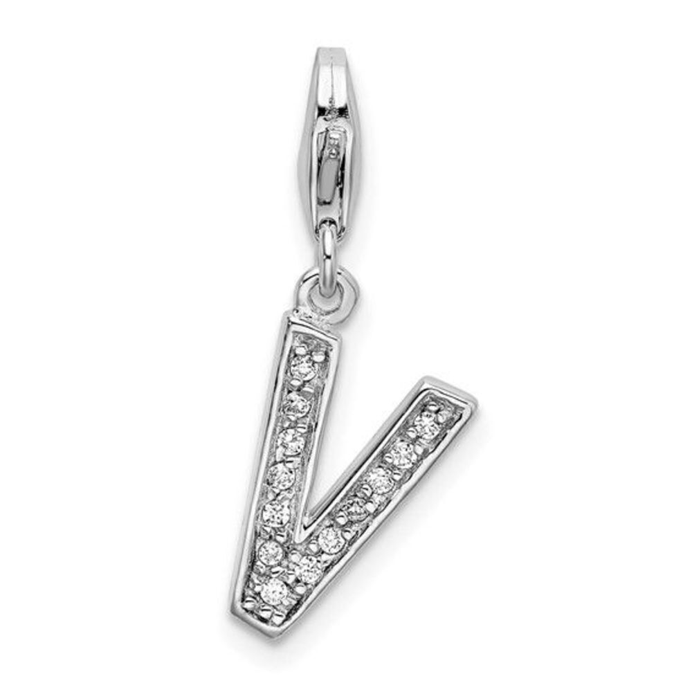 Amore La Vita Sterling Silver Rhodium-plated Polished CZ Letter V Initial Charm